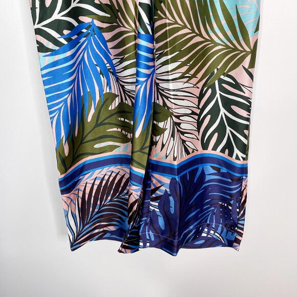 ASOS Design 4 Blue Tropical Border Print Satin Pajama Set Long Sleeve Top Pants - Picture 12 of 16